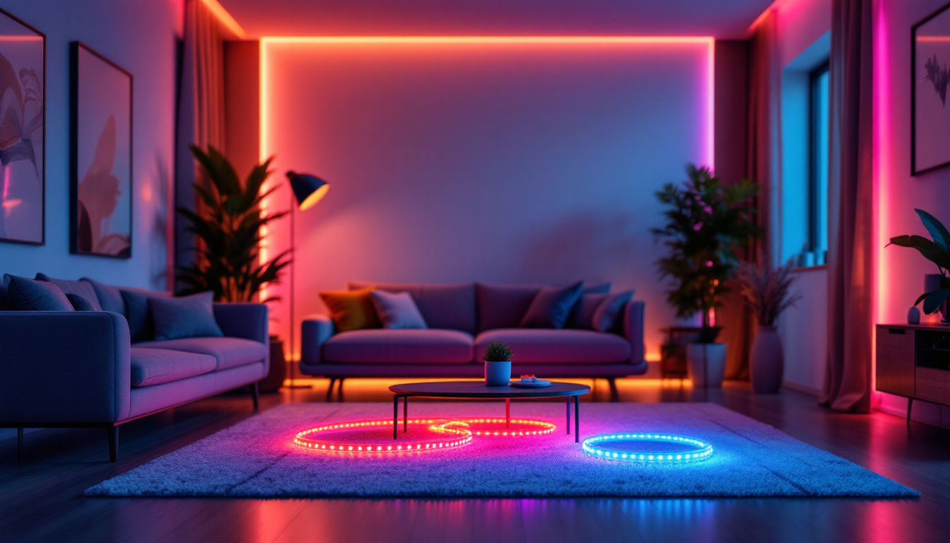 A photograph of a beautifully arranged led strip kit in a modern home setting