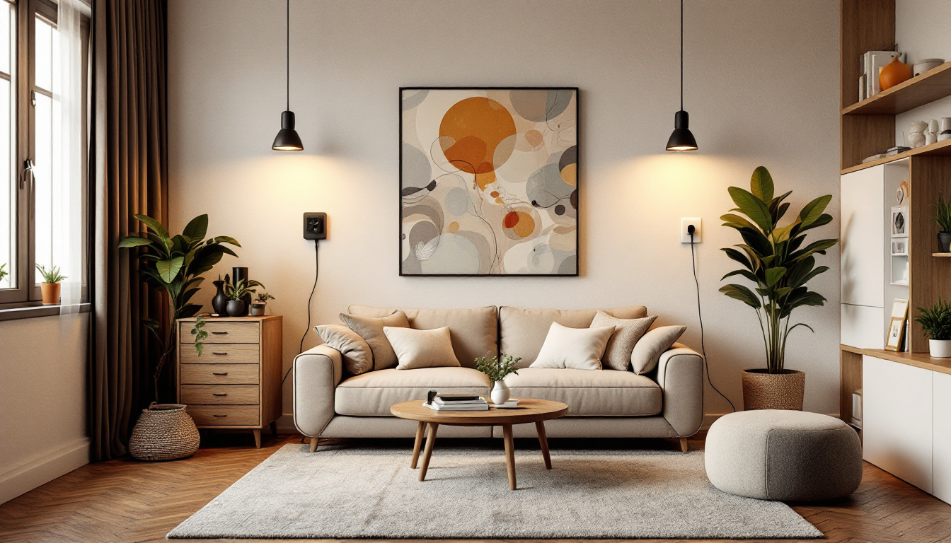 A photograph of a stylishly designed room showcasing multiple creative uses of 120-volt plugs
