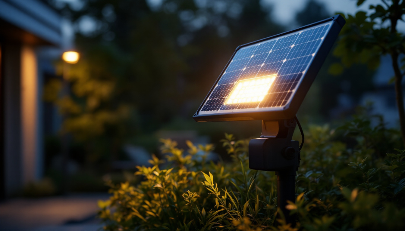 A photograph of a floodlight solar panel in action