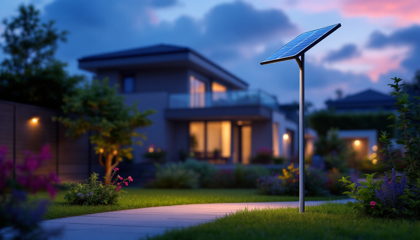 A photograph of a modern solar light installation featuring innovative switch technology in a vibrant outdoor setting