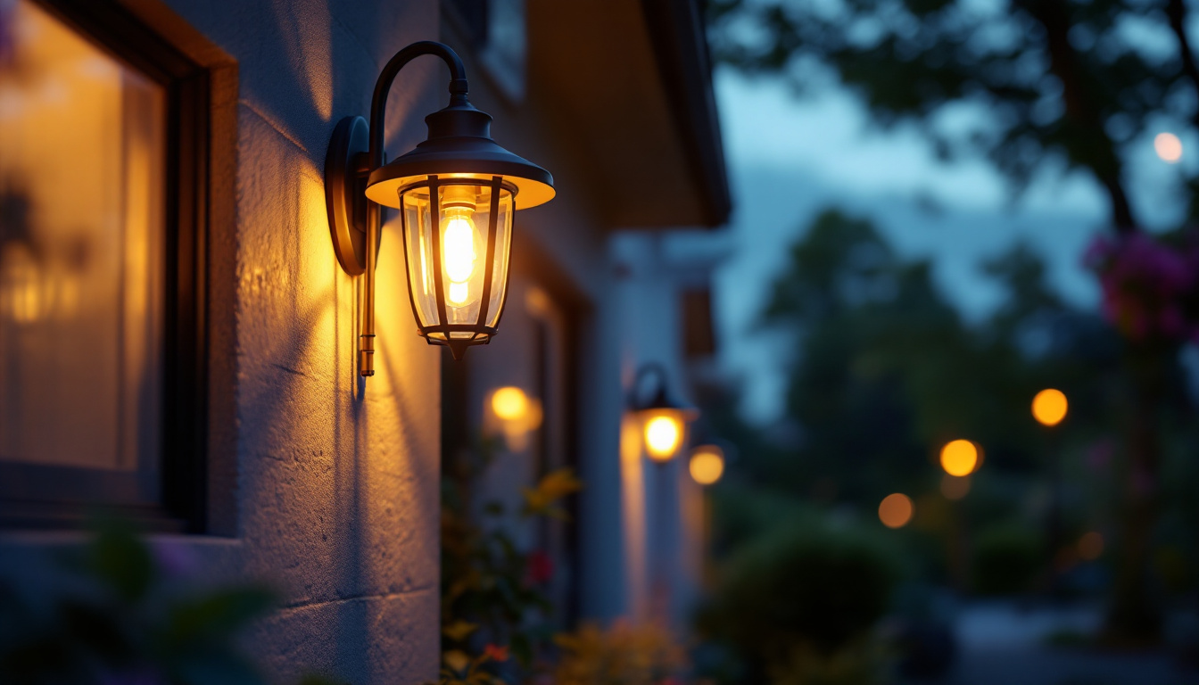 A photograph of a well-lit outdoor setting showcasing a beautifully installed exterior light fixture