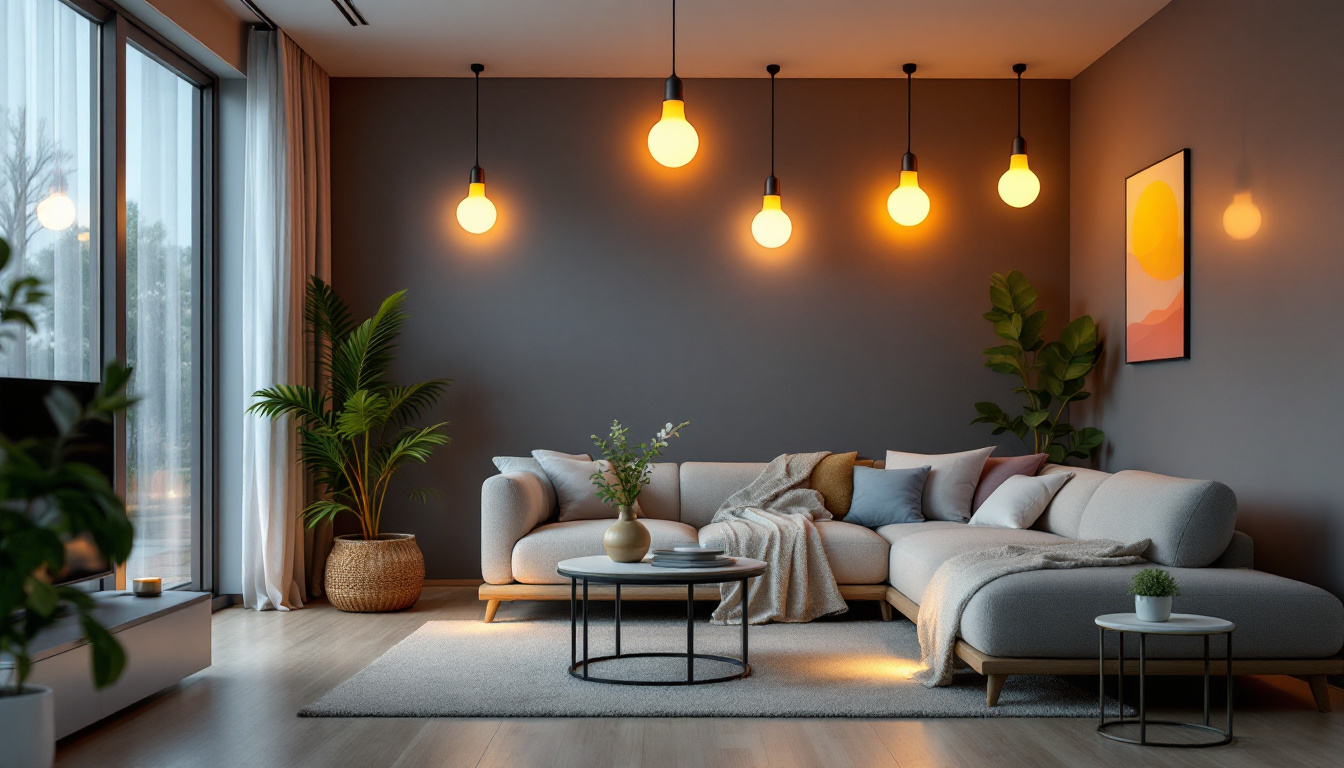A photograph of a modern living space illuminated by various stylish t5 led globes