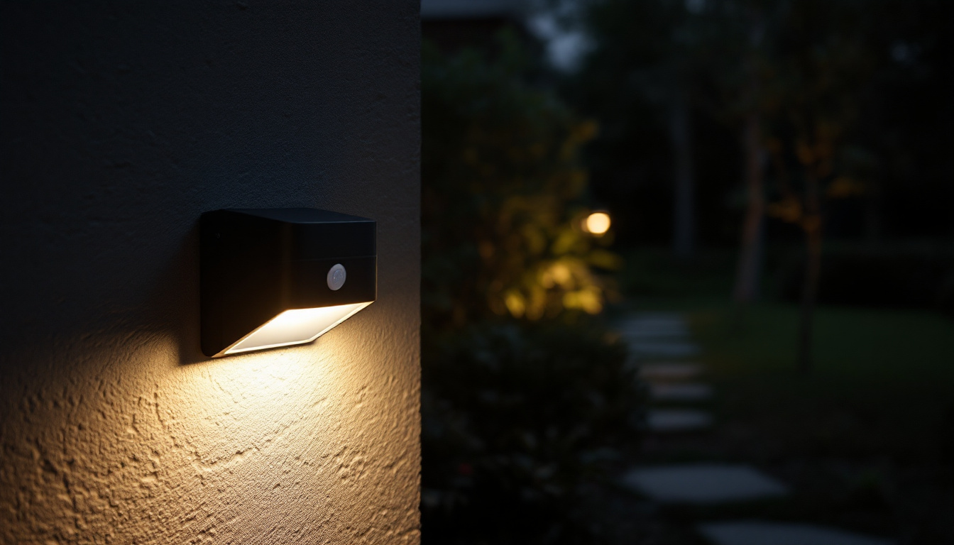 A photograph of a motion sensor outdoor light in action