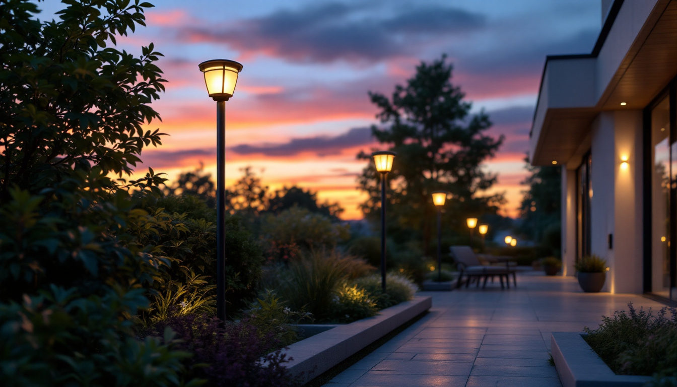 A photograph of a beautifully illuminated outdoor space at dusk