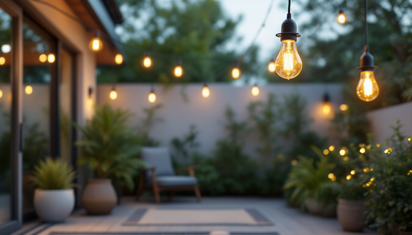 A photograph of a well-lit outdoor space featuring a stylish light bulb socket installation