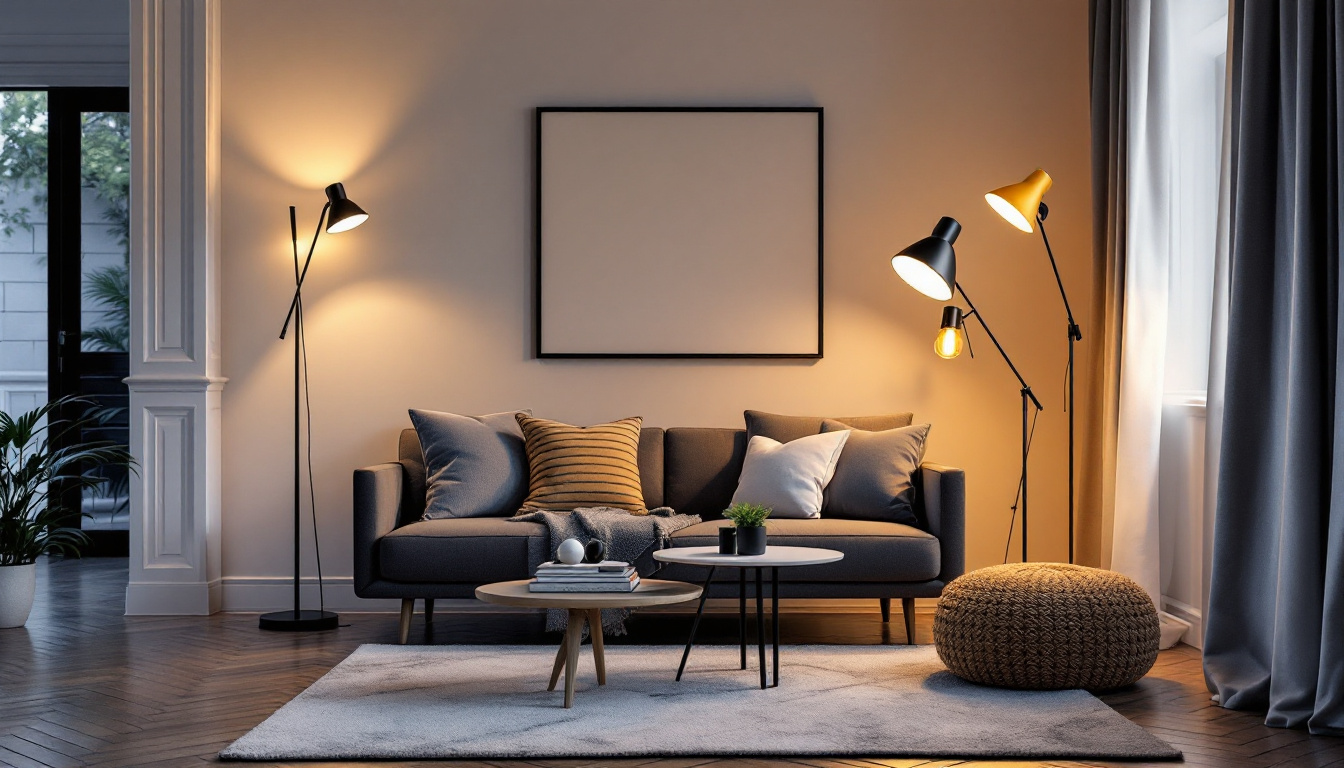 A photograph of a beautifully styled living space featuring a variety of shop floor lamps