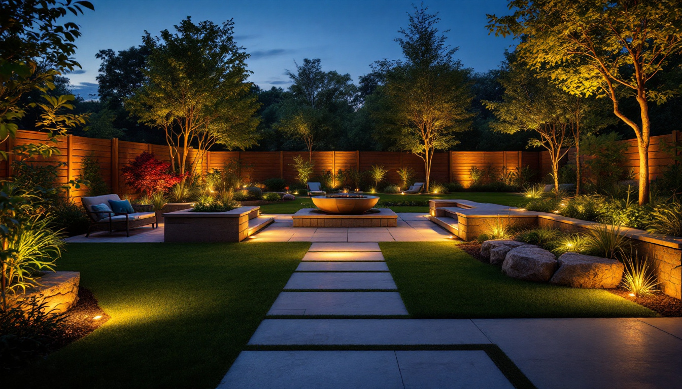 A photograph of a beautifully illuminated outdoor space at dusk