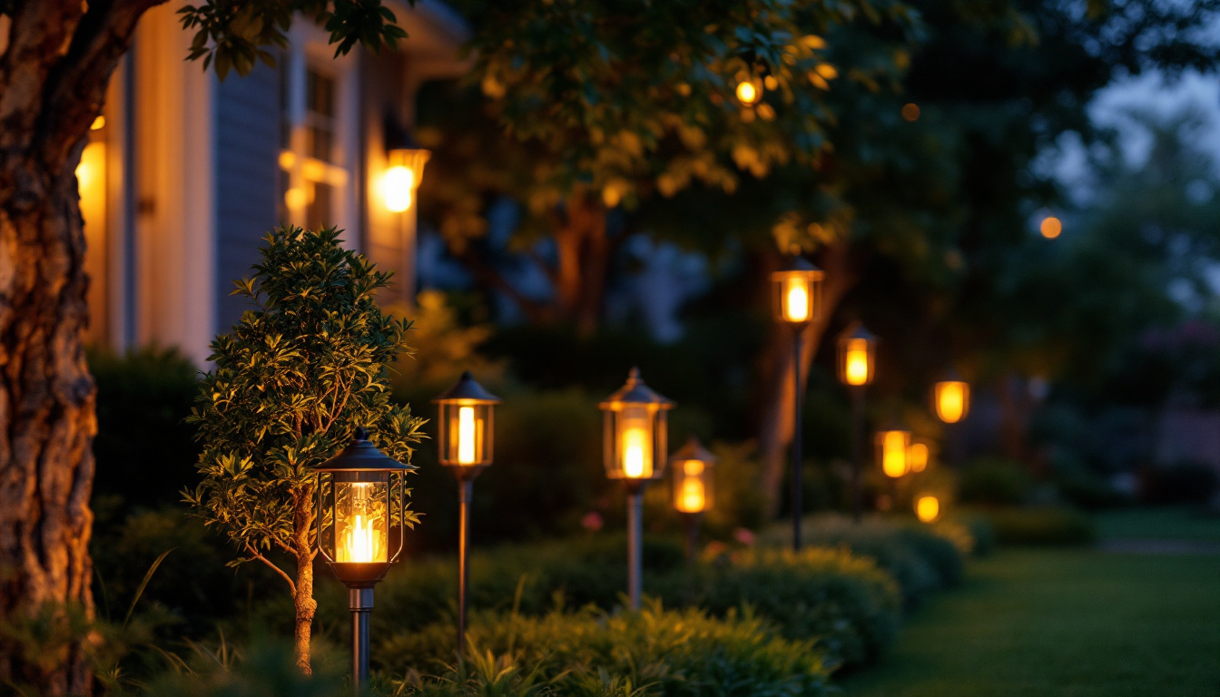 A photograph of a beautifully illuminated yard at dusk
