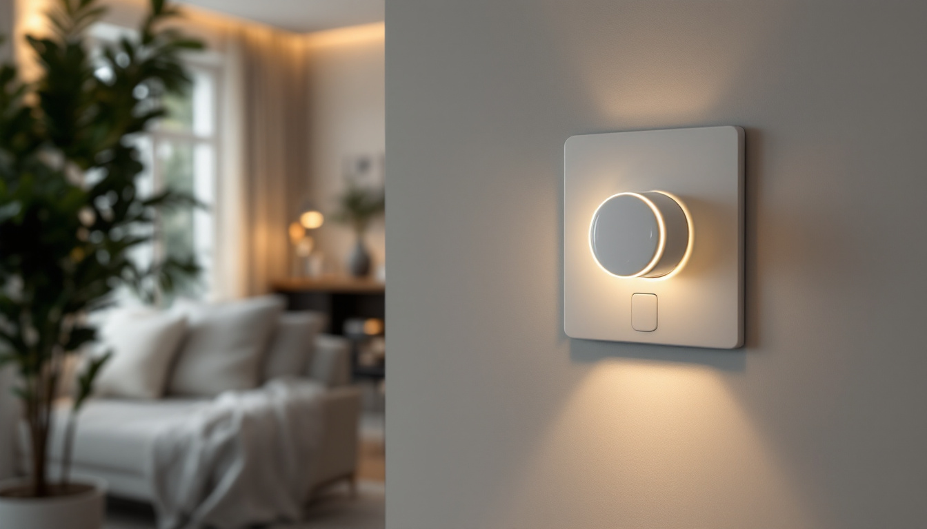 A photograph of a beautifully designed interior space featuring a stylish motion sensor light seamlessly integrated with a traditional switch