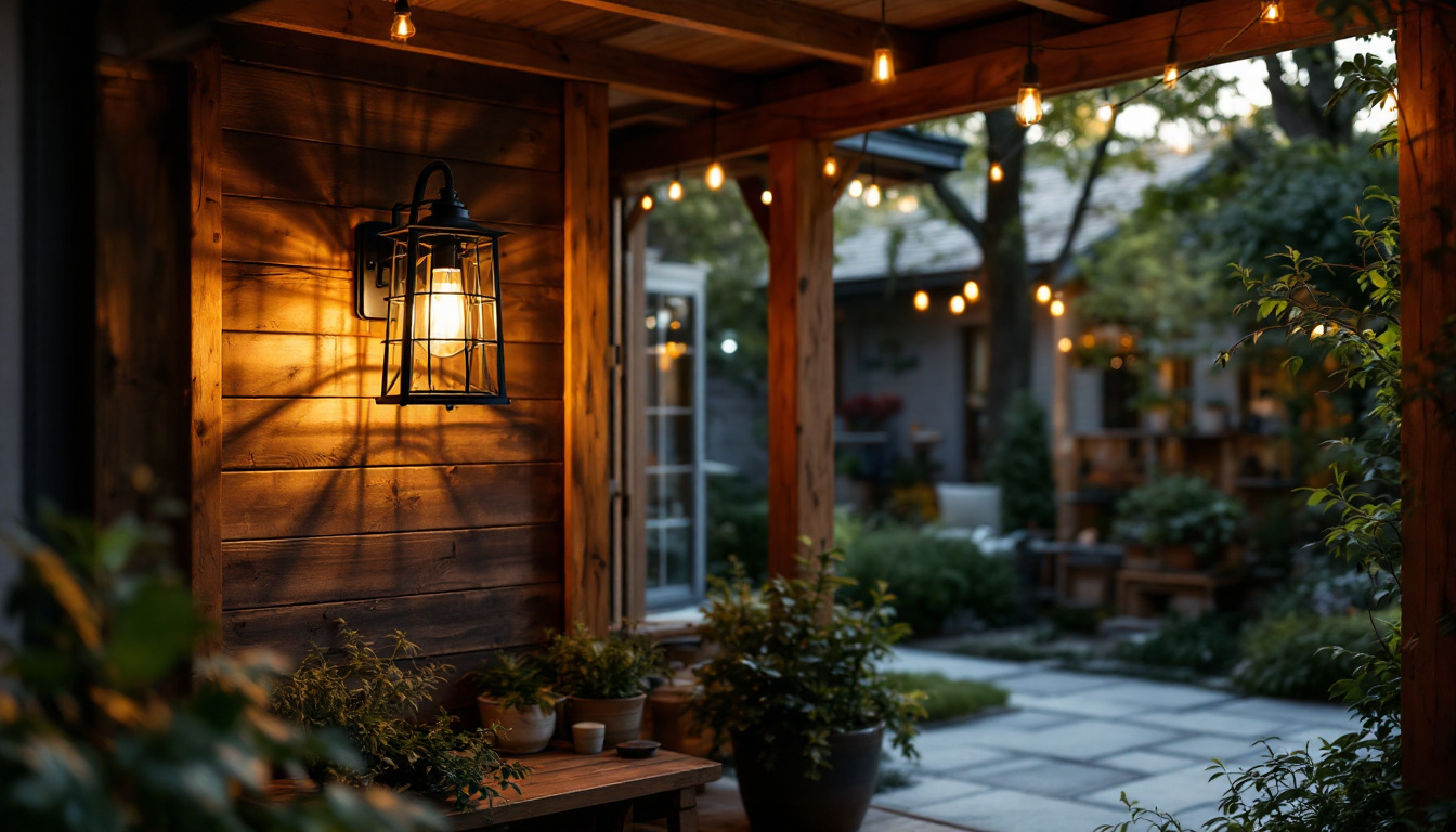 A photograph of a beautifully designed custom barn light illuminating a rustic outdoor space