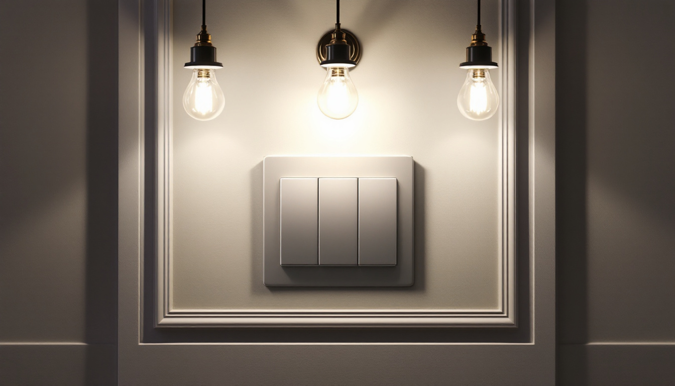 A photograph of a beautifully designed three-way switch setup in an elegantly lit room featuring three distinct light fixtures