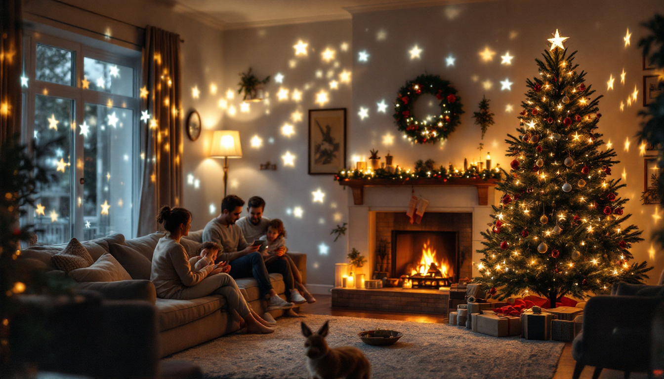 A photograph of a cozy living room scene during the holiday season