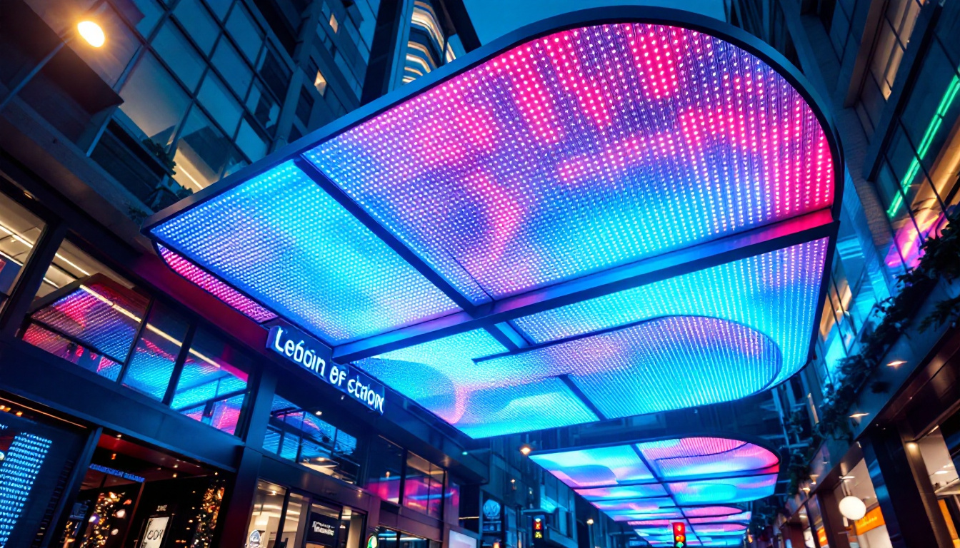 A photograph of a modern led canopy installation in an urban environment