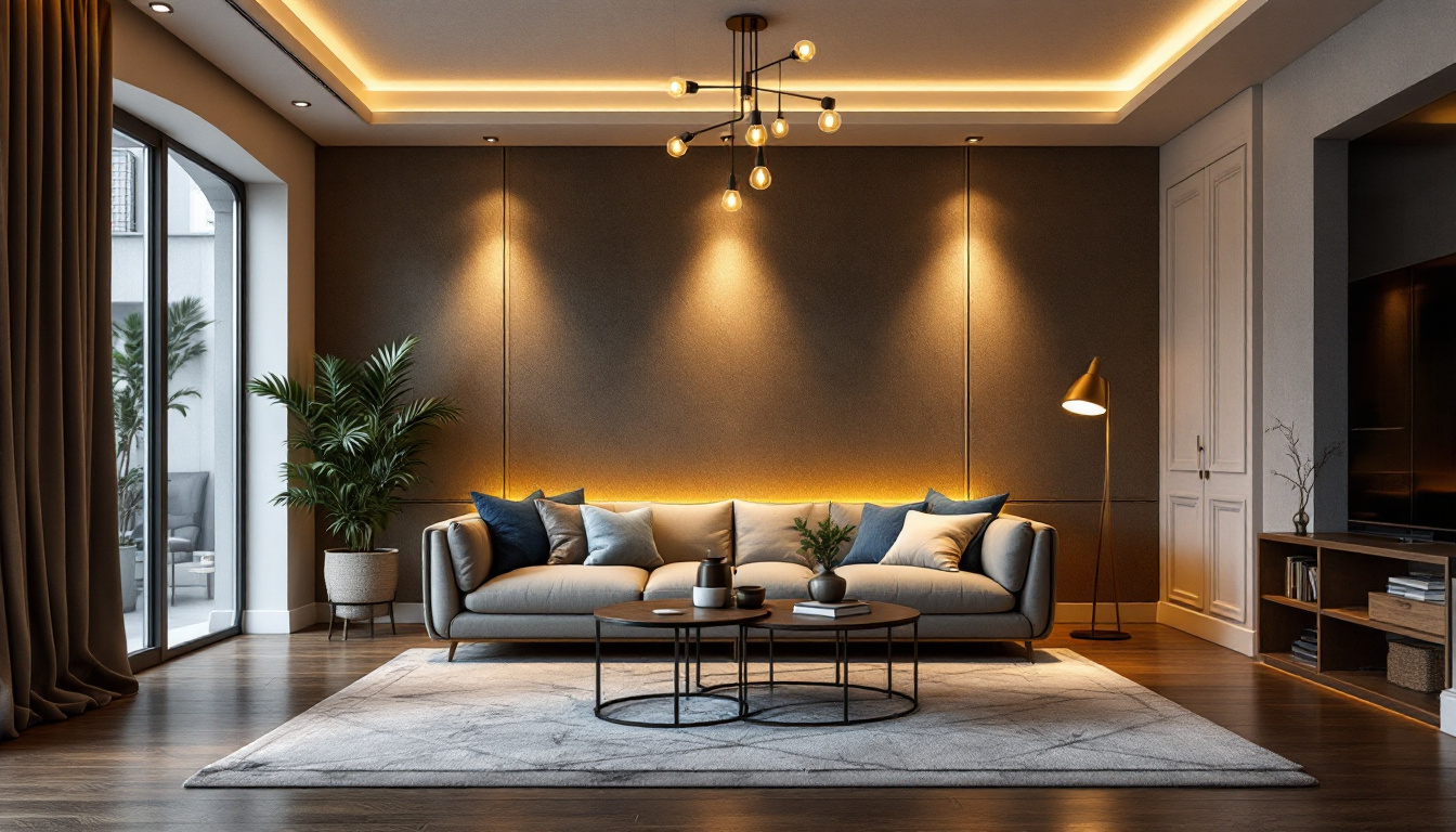 A photograph of a beautifully designed room featuring recessed light bulbs that highlight the space's architectural details and create a warm