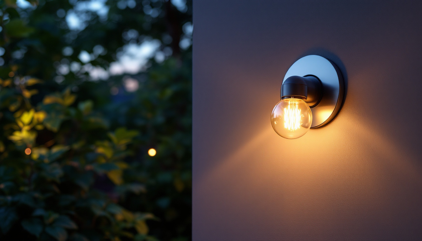 A photograph of capture a photograph of a beautifully designed outdoor space featuring an elegant lamp holder socket integrated into the lighting design