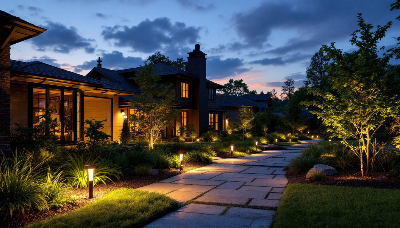 A photograph of a beautifully illuminated outdoor space at dusk