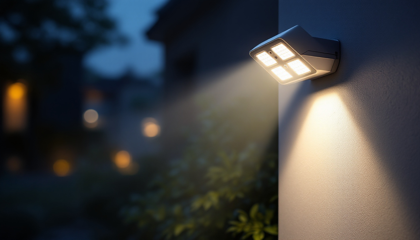 A photograph of a modern security led light in action