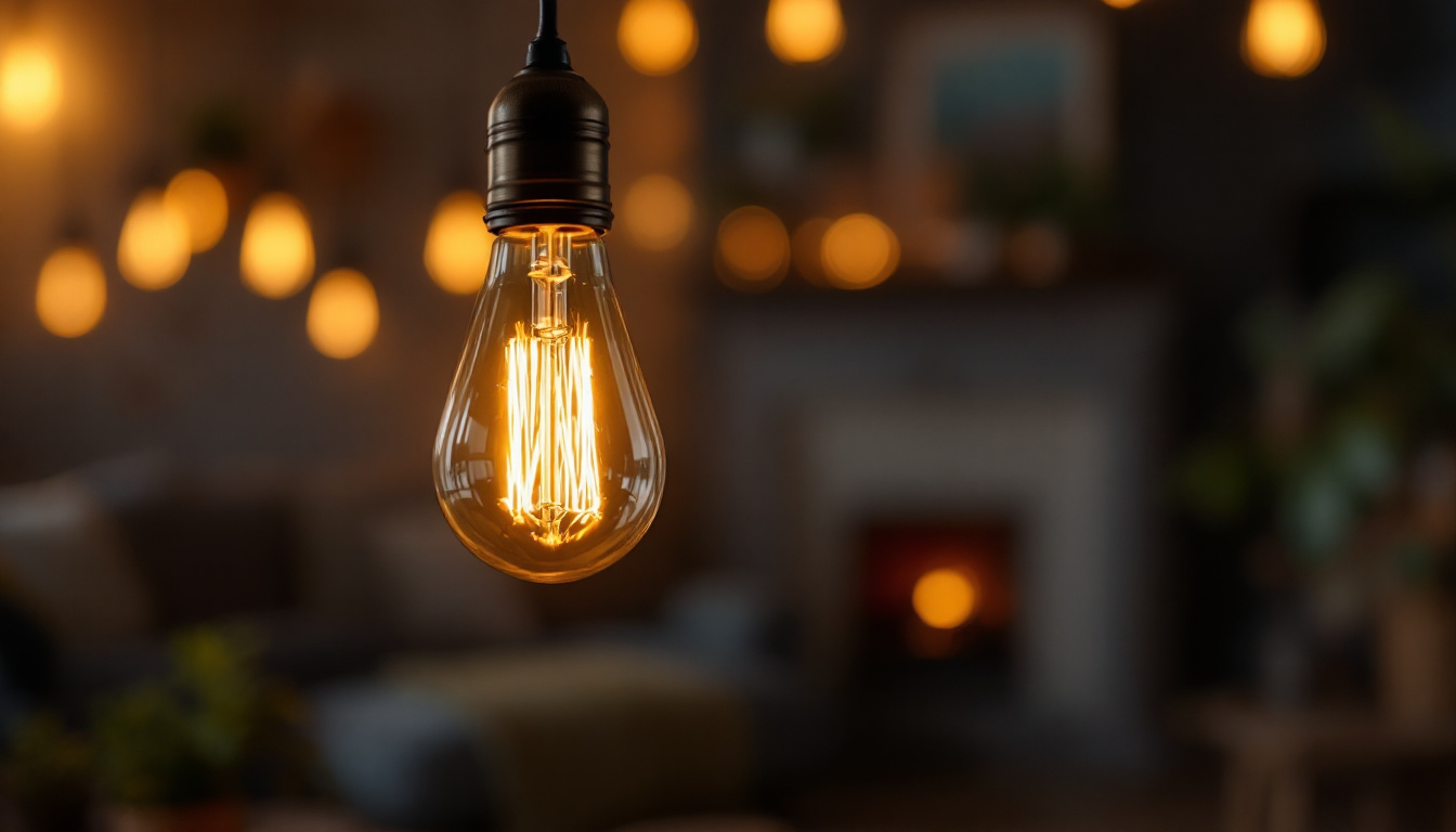 A photograph of a close-up shot of a type a bulb illuminated