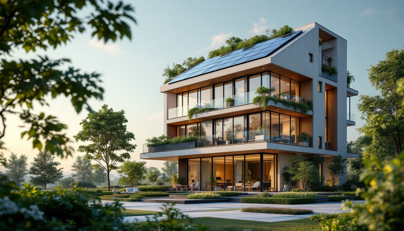 A photograph of a modern energy-efficient building integrated with keystone technology