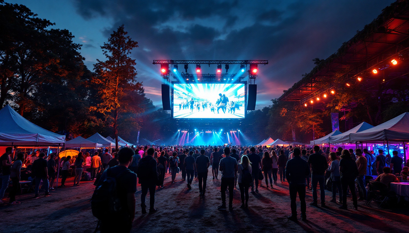 A photograph of a vibrant outdoor event illuminated by arena lights