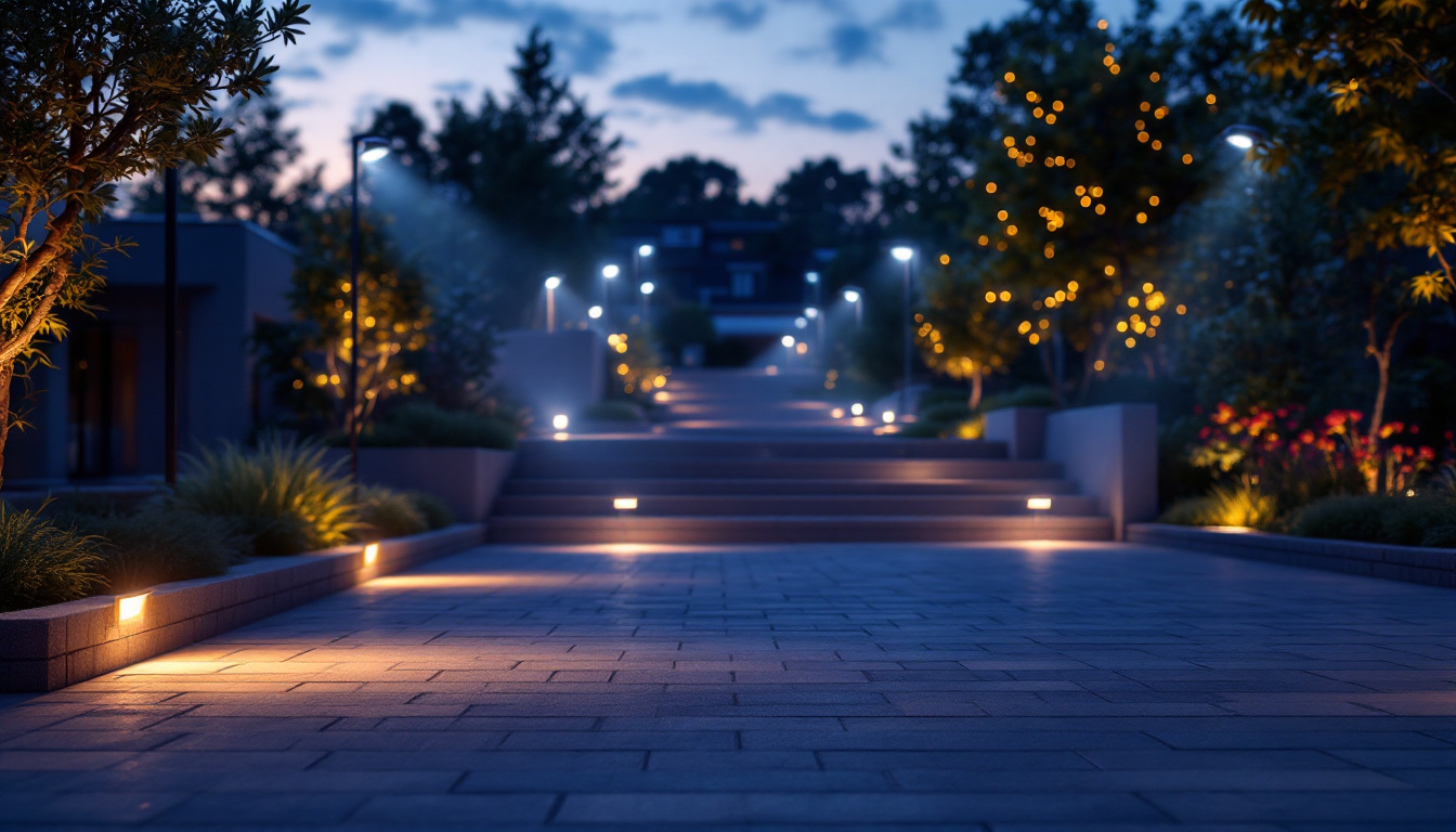 A photograph of a beautifully illuminated outdoor space at dusk