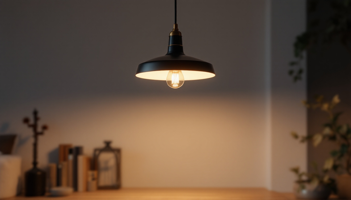 A photograph of a stylish pendant ceiling light illuminating a contemporary living space