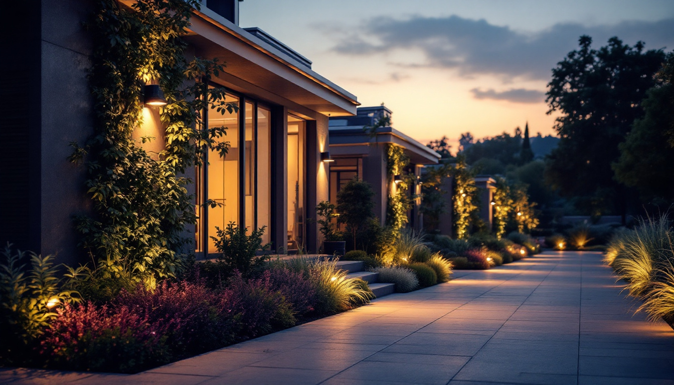 A photograph of a beautifully illuminated outdoor space showcasing exterior led floodlights in action