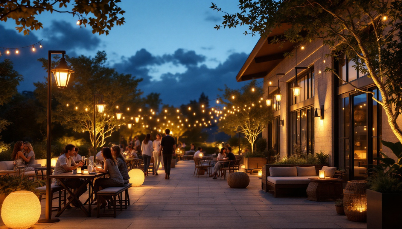 A photograph of a beautifully illuminated outdoor space at dusk