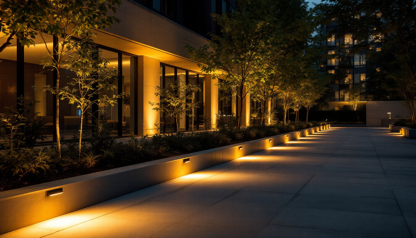 A photograph of a well-lit outdoor space featuring energy-efficient perimeter lighting