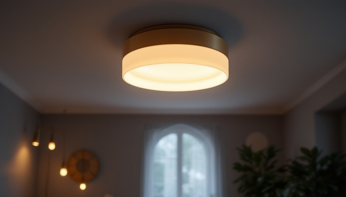 A photograph of a stylish 40-inch ceiling light fixture illuminating a beautifully designed room
