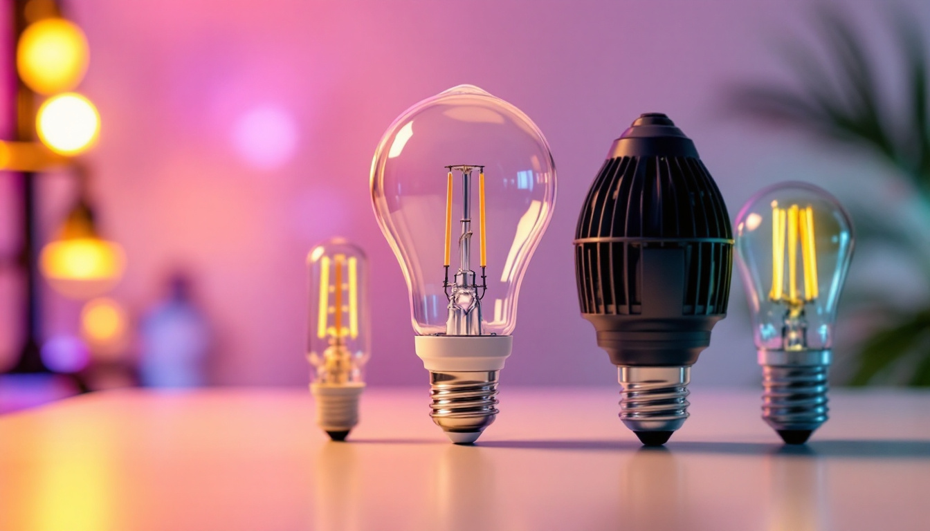 A photograph of a close-up shot of a pl18 lamp alongside various led replacement options