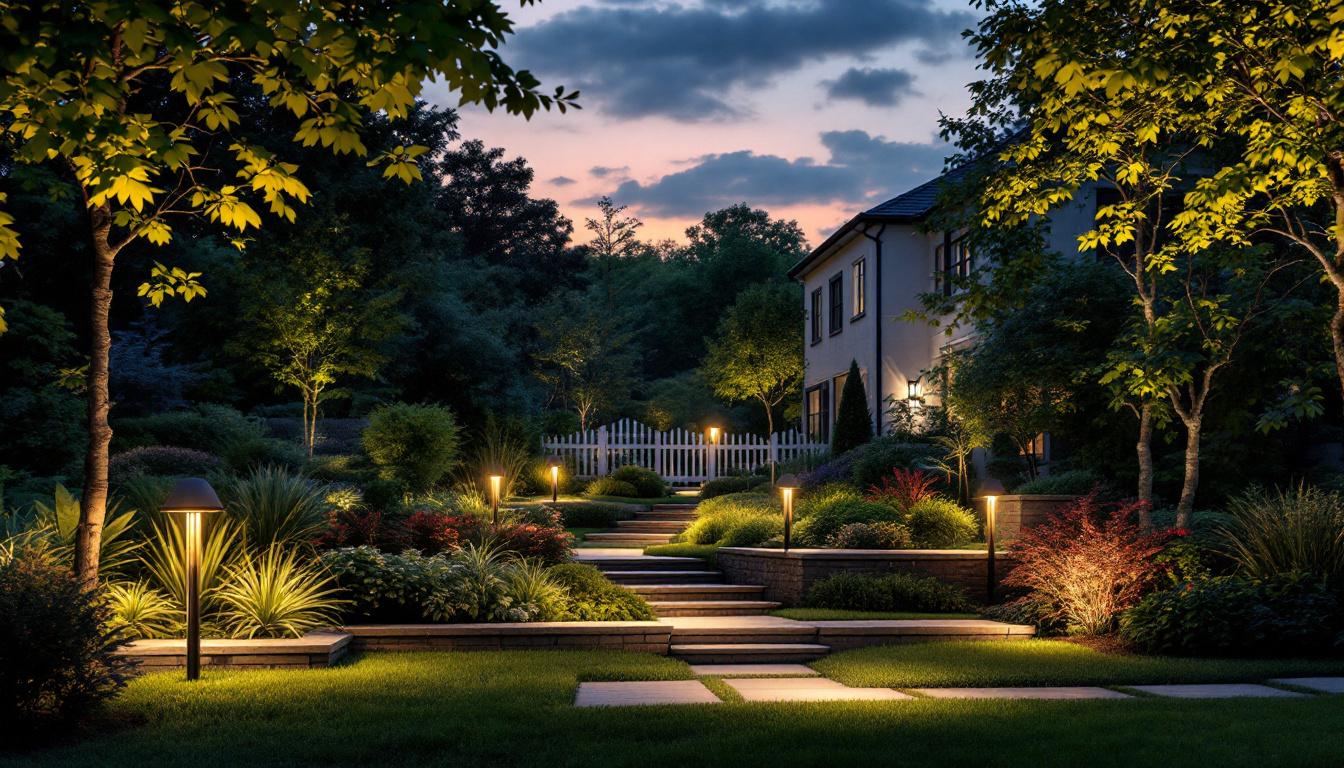 A photograph of a beautifully illuminated outdoor landscape at dusk