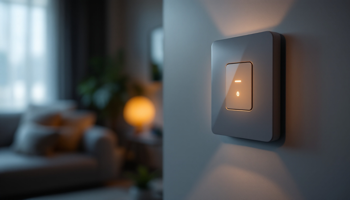 A photograph of a modern plug-in light switch in a stylish home setting
