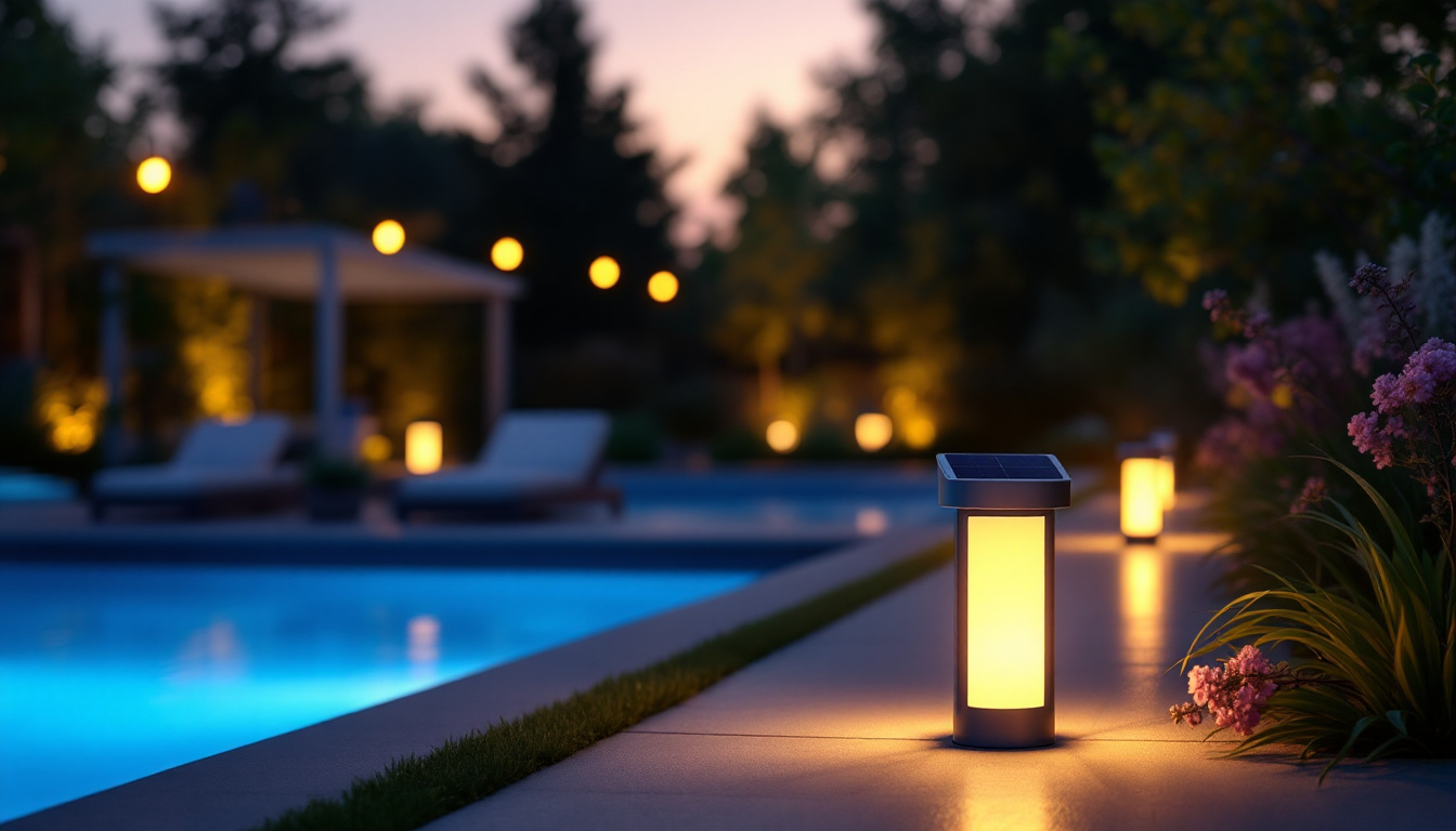 A photograph of a beautifully illuminated outdoor space featuring gama sonic solar lights in action