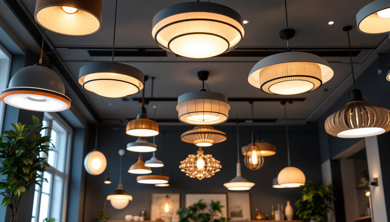 A photograph of a stylish modern room featuring various ceiling mount lights