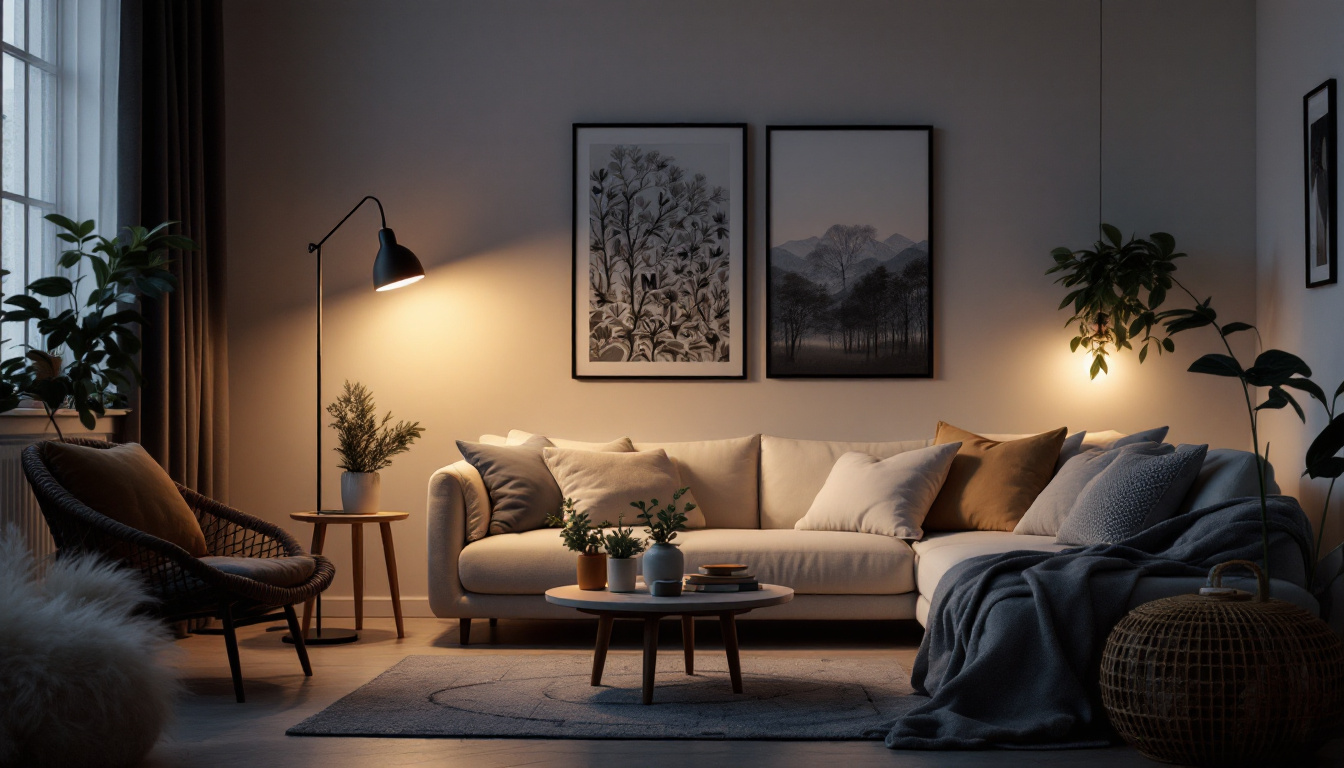A photograph of a stylishly arranged living space featuring a modern led portable light that highlights its design and functionality