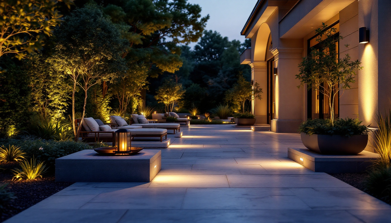 A photograph of a beautifully illuminated outdoor space featuring up and down lights