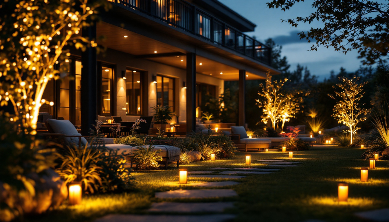 A photograph of a beautifully illuminated outdoor space featuring led lights