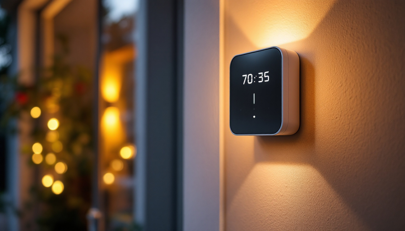A photograph of a modern porch light timer installed on a stylish front porch