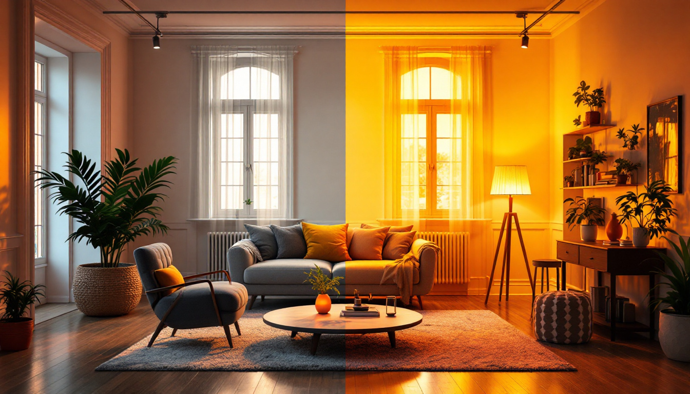 A photograph of a well-lit interior space showcasing the contrast between warm 5000k and cool 6000k lighting