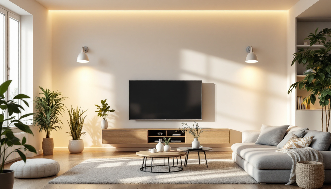 A photograph of a well-lit modern living space featuring various light socket types in use