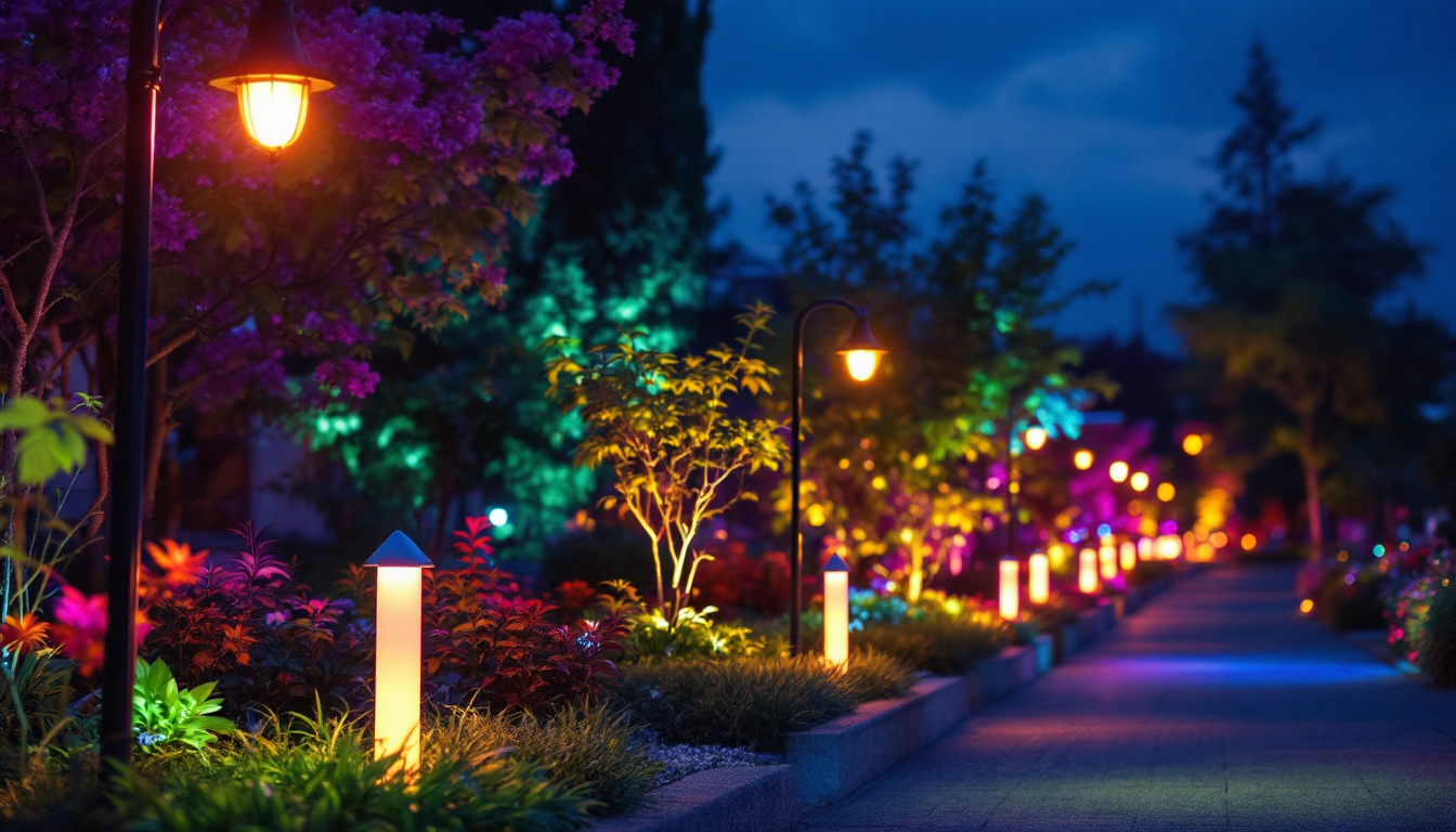 A photograph of a vibrant outdoor scene illuminated by various led lighting solutions