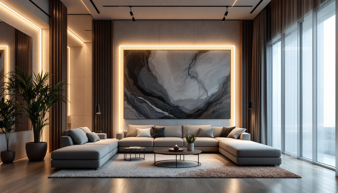 A photograph of a beautifully designed interior space that showcases various lighting strips creatively integrated into the decor