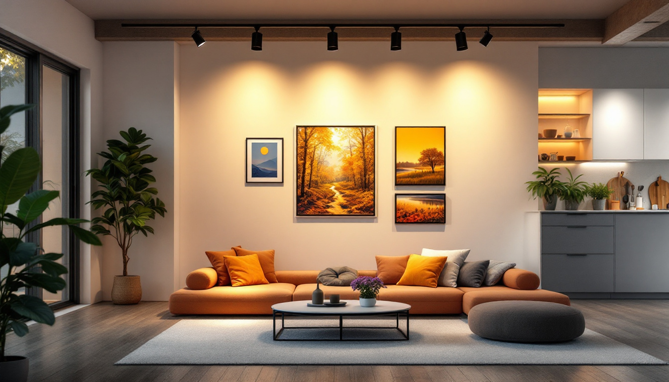 A photograph of a stylishly lit room showcasing various creative applications of track lighting