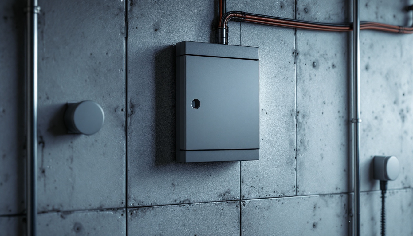 A photograph of a modern junction box and cover installation in an industrial or residential setting