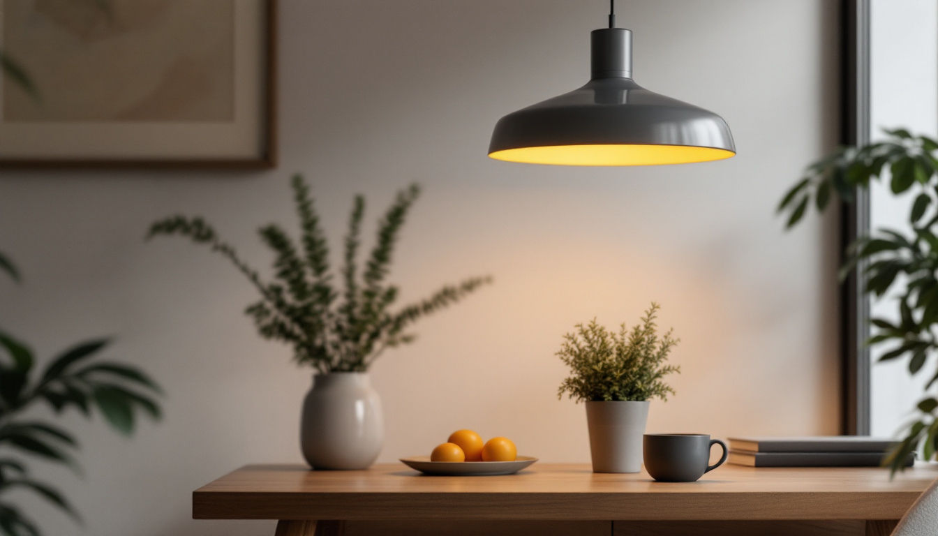 A photograph of a modern pendant light fixture in a stylish interior setting