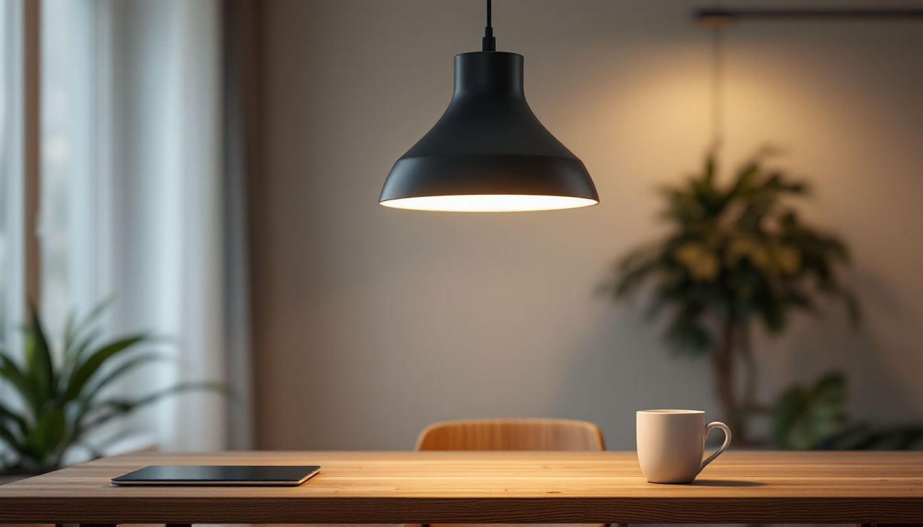 A photograph of a stylishly designed led hanging pendant light in a well-lit room