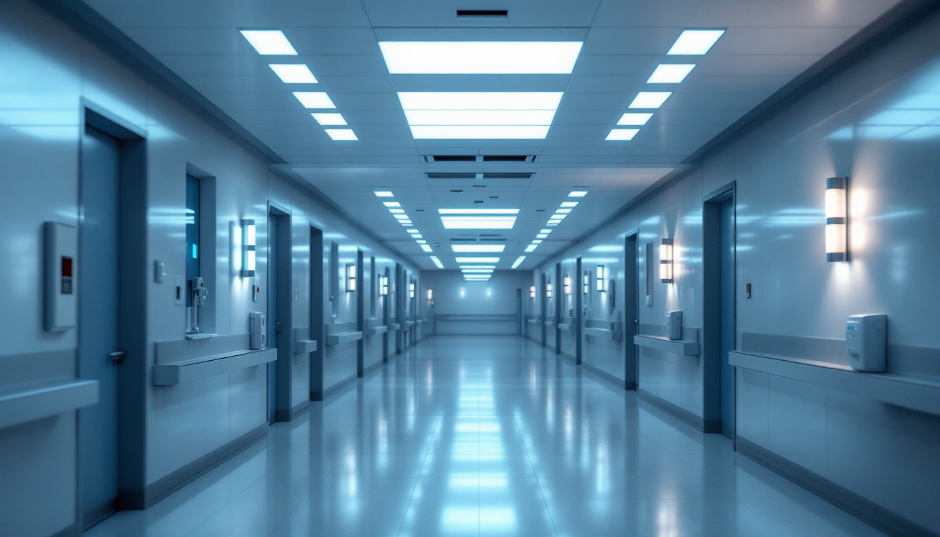 A photograph of a modern hospital lighting installation