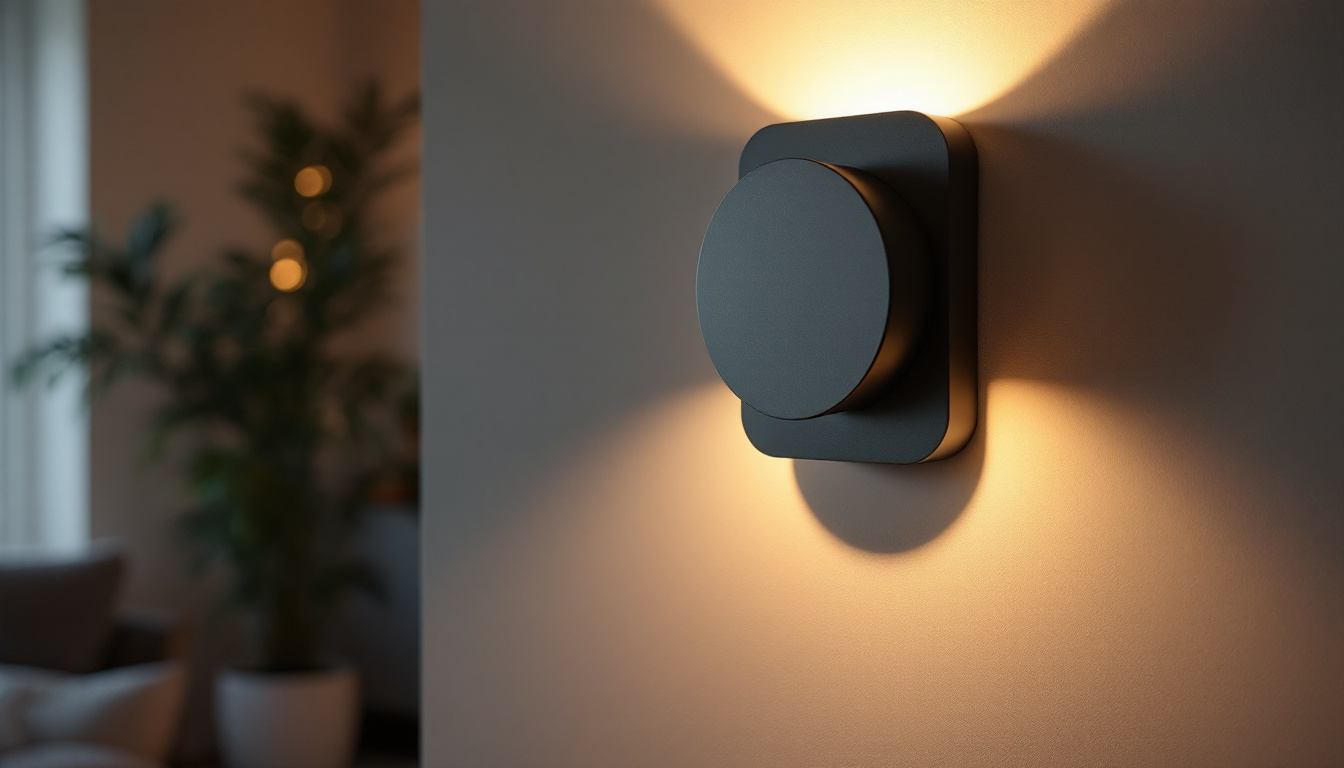 A photograph of a stylishly designed led sconce light illuminating a cozy