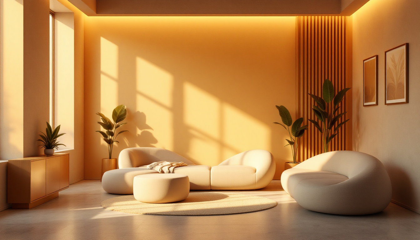A photograph of a beautifully designed interior space illuminated by warm 4000k lighting